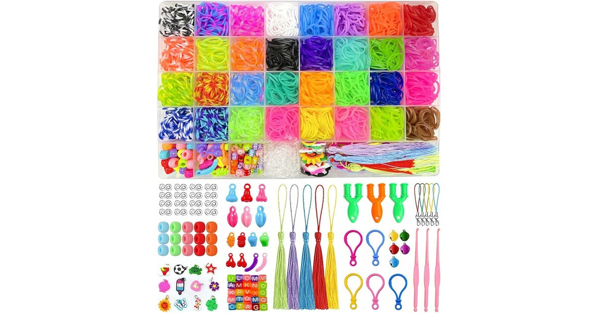 2500 Elastique Bracelet Kit, 32 Couleurs Bricolage Élastique Loom Bands Kit pour Enfant avec Pendentifs, Clips, Perles, Boîte - Jeux - Jouets